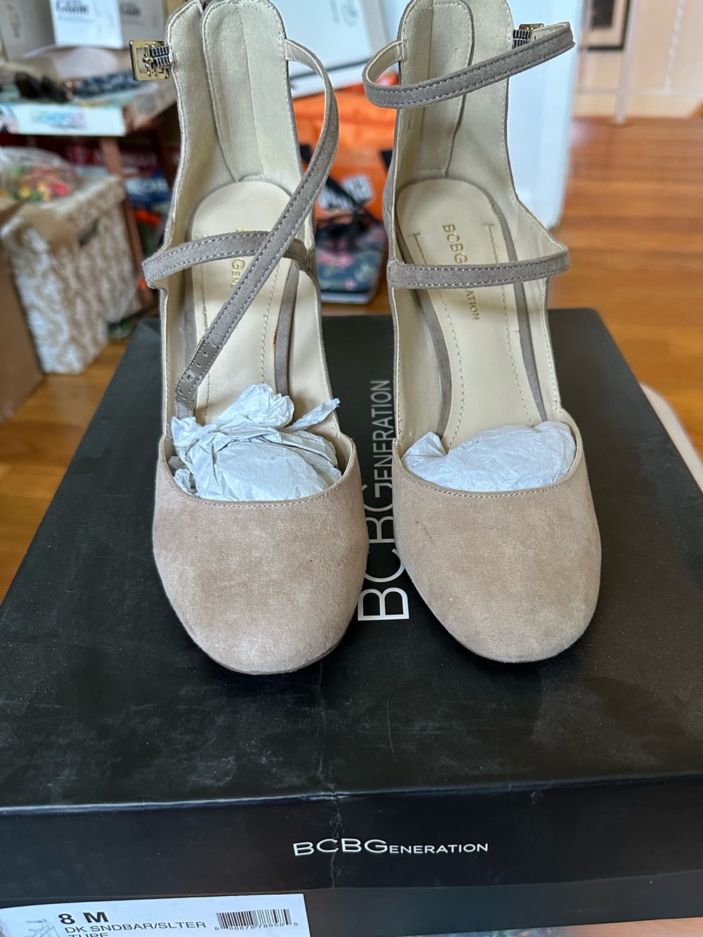 BCBGeneration Nude/Tan Suede Strappy Heels